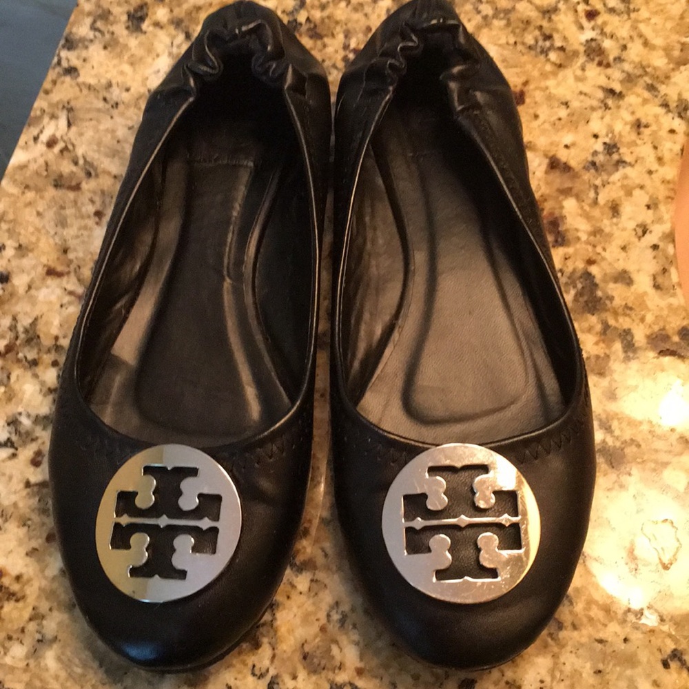 Black Tory Burch Reva flats with silver logo, 9